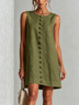 Olive Green Sleeveless Floral Button-front Mini Dress