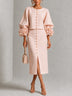 Pink Floral Button-front Top And Skirt Set Featuring Striking Floral Cuffs