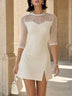 Ivory Sheer Lace Panel Split Hem Mini Dress