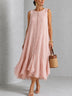 Pink Sleeveless Maxi Dress With Button-front Detail And Tiered Ruffles