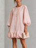 Pink Floral Button-Front Ruffled Puff-Sleeve Mini Dress