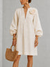 White V-neck Lantern-sleeve Mini Dress Featuring Striking Floral