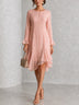 Pink Mid-length Dress With Flared Sleeves Asymmetrical Ruffled Hem