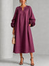 Purple V-neck Pleated Midi Dress Featuring Striking Floral Cuffs