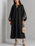 Black Pink Floral V-neck Midi Dress With Lantern Sleeves