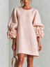 Pink Floral Round Neck Mini Dress With Striking Floral Cuffs