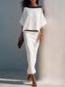 White Cut-out Off-shoulder Batwing-sleeve Top And Skirt Set