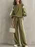 Olive Green Crew-neck Sweatshirt And Drawstring Wide-leg Pants Casual Set