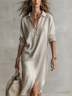 Oatmeal Polo Knit Side Slits Loose Midi Dress