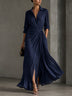 Elegant Navy Blue Knotted Maxi Shirt Dress