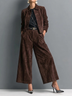 Dark Brown Faux-suede Jacket And Wide-leg Trousers Set