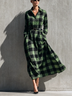 Green Black Plaid Collared Shirt Maxi Dress (with belt)