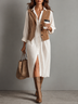 Brown Corduroy Vest & White Shirt Midi Dress Two-piece Set