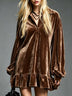 Velvet Mini Dress with Lantern Sleeves Ruffled Hem