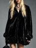 Velvet Mini Dress with Lantern Sleeves Ruffled Hem