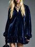 Velvet Mini Dress with Lantern Sleeves Ruffled Hem