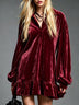 Velvet Mini Dress with Lantern Sleeves Ruffled Hem