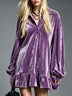 Velvet Mini Dress with Lantern Sleeves Ruffled Hem