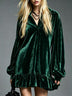 Velvet Mini Dress with Lantern Sleeves Ruffled Hem