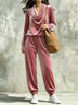 Black Velvet Cowl-neck Top And Loose-fitting Cuffed-hem Pants Set