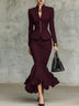 Burgundy Ruffled Hem Top and Skirt Set with Gold-Tone Buttons