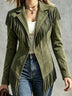 Faux Suede Slim-Fit Lapel Long-Sleeve Jacket with Fringe Detail