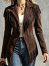 Faux Suede Slim-Fit Lapel Long-Sleeve Jacket with Fringe Detail