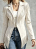 Faux Suede Slim-Fit Lapel Long-Sleeve Jacket with Fringe Detail