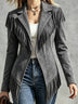 Faux Suede Slim-Fit Lapel Long-Sleeve Jacket with Fringe Detail