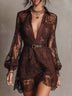 Vintage Dark Brown Floral Lace Shirt Collar Mini Dress (with belt)