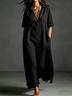 Minimalist Solid-color Short-sleeve Maxi Shirt Dress