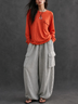 Terracotta Crew-neck T-shirt And Grey Wide-leg Utility Trousers Set