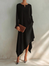 Black V-neck Long-sleeve Midi Dress With Asymmetrical Hem