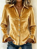 Velvet Button-Front Long-Sleeve Ruffled Shirt