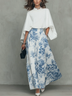 Ivory Blue Floral Print Skirt And White Cape Top Set