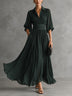 Dark Emerald Pleated Collar Three-Quarter Sleeve Shirt Maxi Dress