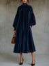 Navy Velvet Midi Dress With Bow Detail And Lantern Sleeves