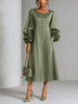 Sage Green Satin Square-neck Midi Dress With Statement Floral Cuffs