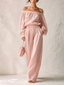 Pink Off-the-shoulder Puff-sleeve Top And High-waisted Wide-leg Trousers Set