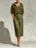 Black Collar Knit Top And Zebra Linen Midi Skirt Two‑Piece Set