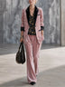Pink Casual Corduroy Three-Piece Layered Set With Elegant Wide-Leg Trousers