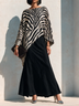 Black Zebra Asymmetrical Top And Black Drape Skirt Two‑Piece Set