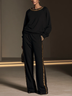 Black Gold Sequin-trimmed Boat-neck Top And Wide-leg Trousers Set