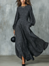Elegant Charcoal Grey A-line Maxi Dress With Lantern Sleeves