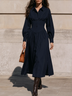 Navy Corset Waist Shirt Midi Dress
