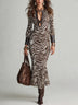 Brown Zebra-Print Cut-Out Keyhole Neck Maxi Dress