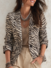 Brown Zebra Print Rayon Blend Single‑Button Jacket