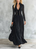 Gothic Black V-neck Lace Sleeve Gold Button Maxi Dress