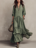 Olive Green V-neck Boho Tiered Ruffle Maxi Dress