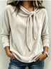 Velvet Draped Collar Tie Bow Loose Long Sleeve Shirt